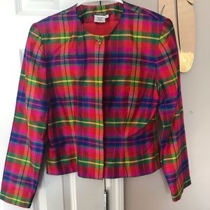 Vibrant silk plaid jacket
